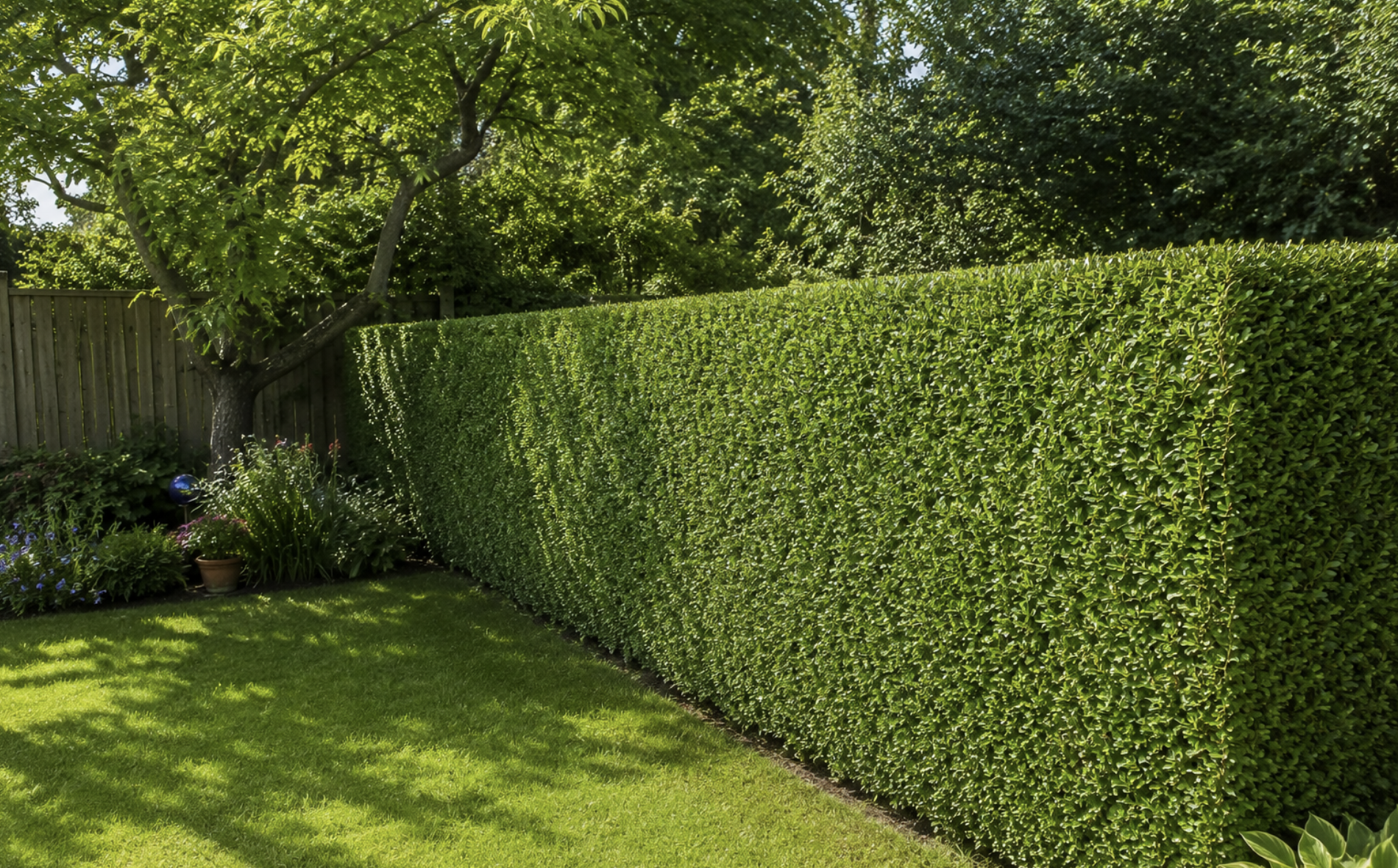Fertig geschnittene Hecke nach dem Grünkant Heckenservice